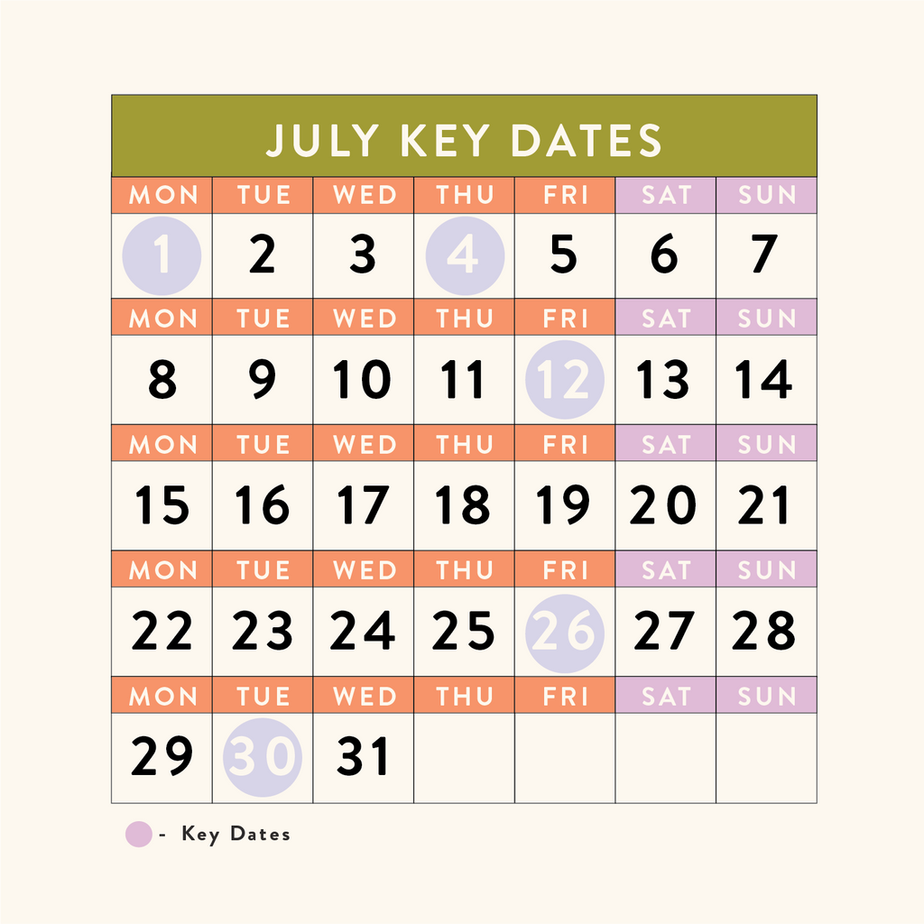 July 2024 - Dates for your Calendars