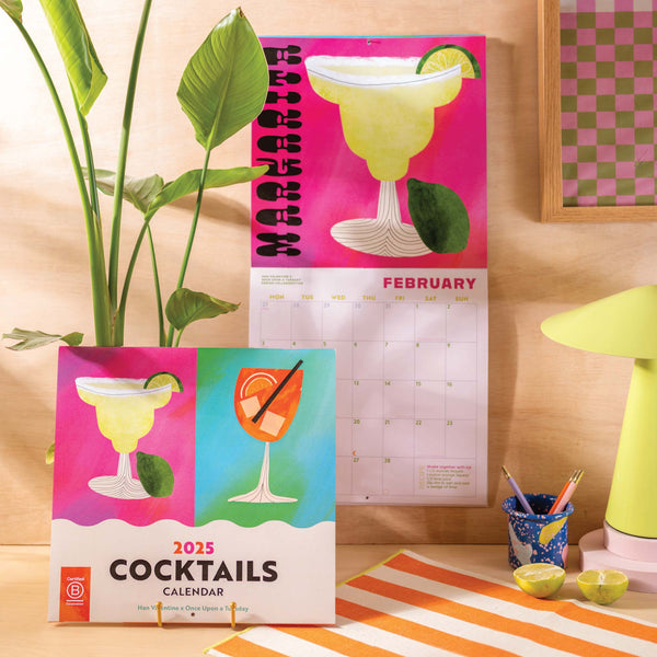 Cocktail Calendar. 2025 large square calendar. Art planner. illustrated calendar. 100% recycled paper. Made in the UK.