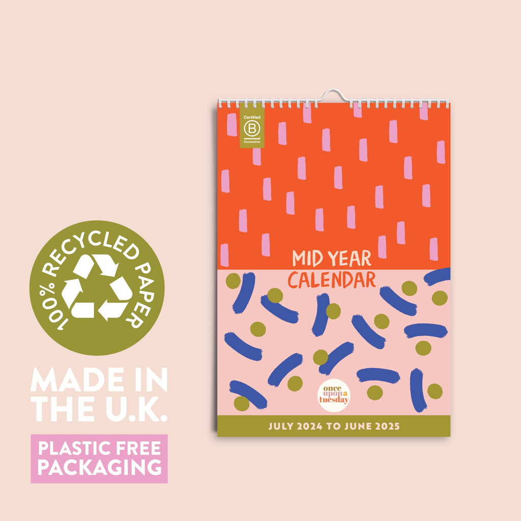 Mid year calendar. July 2024 - June 2025 Calendar. boho calendar. 100% recycled paper. Made in the UK.