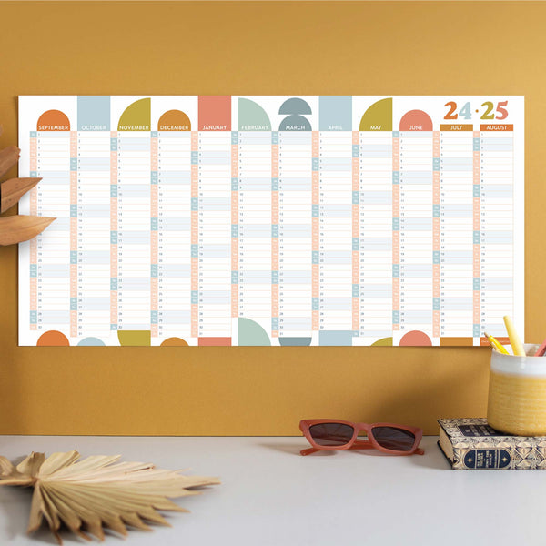 back to school planner. academic year planner 2024-2025. compact wall planner. 100% recycled paper. made in the UK.